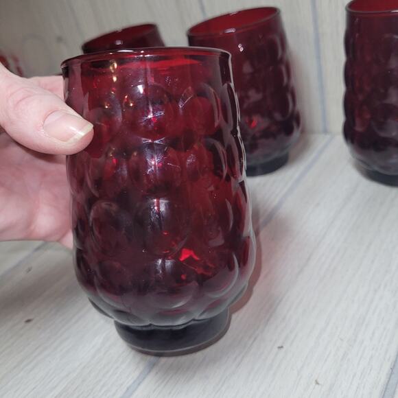 Vtg 70s Red Bubble Glasses Retro Barware Groovy Juice Tumblers Set Of 6 Gothic - Picture 4 of 8